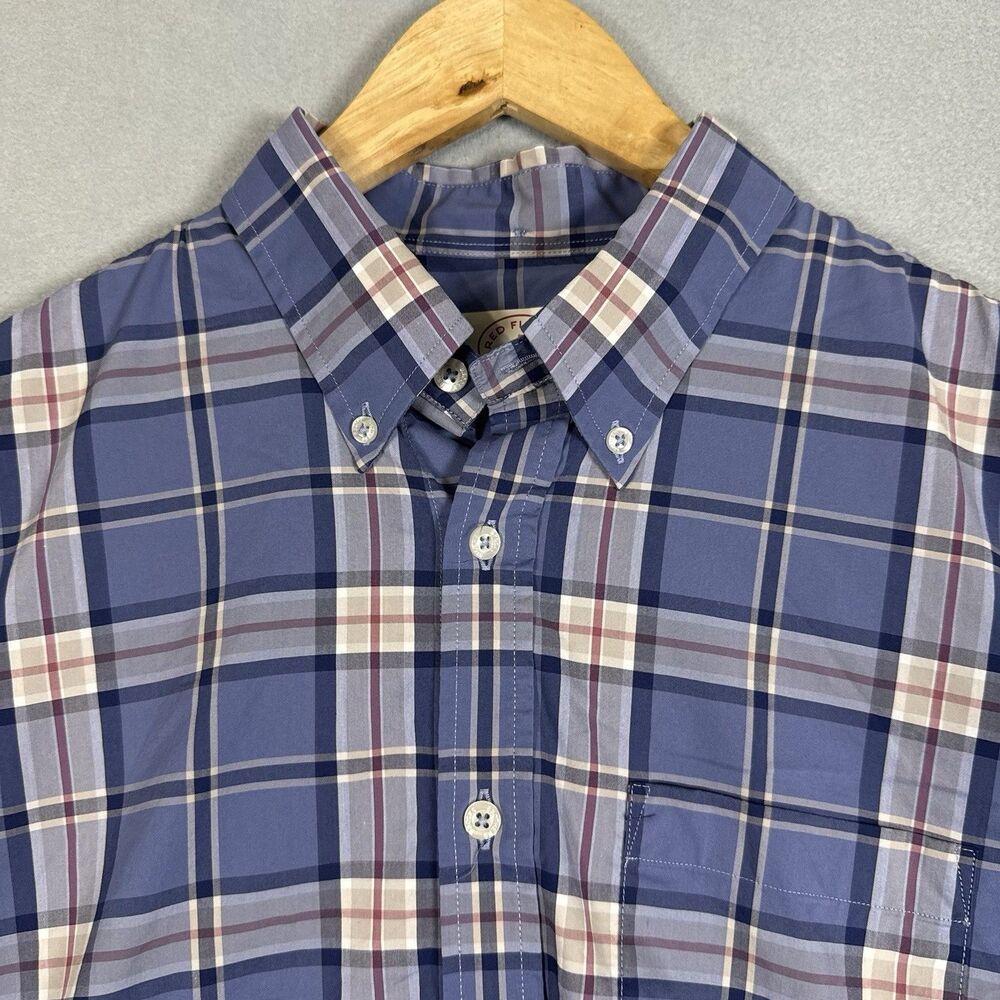Brooks Brothers Red Fleece Mens Large Blue Plaid Nylon Stretch Tech Shirt